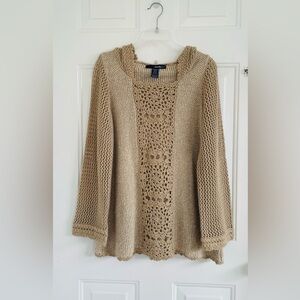 ❤️Denim 24/7…Women’s Brown/beige/tan Crochet Tunic Shirt  Size S  RARE FIND